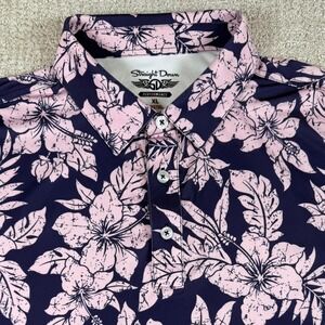 Straight Down Mens XL Navy Pink Floral Performance Golf Polo Shirt